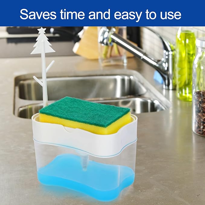 Premium Quality Dish Soap Dispenser - Countertop Kitchen, Sink Dish Washing Soap Dispenser 13 Ounces (Sponge Included)