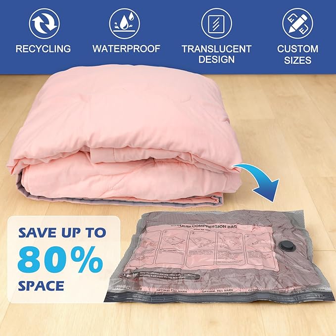 Travel Vacuum Storage Bags with Rechargeable Air Pump, 9 Pack Portable Space Saver Bags, Compression Bags for Clothing, Bedding, Seasonal Storage & Packing Bags for Moving
