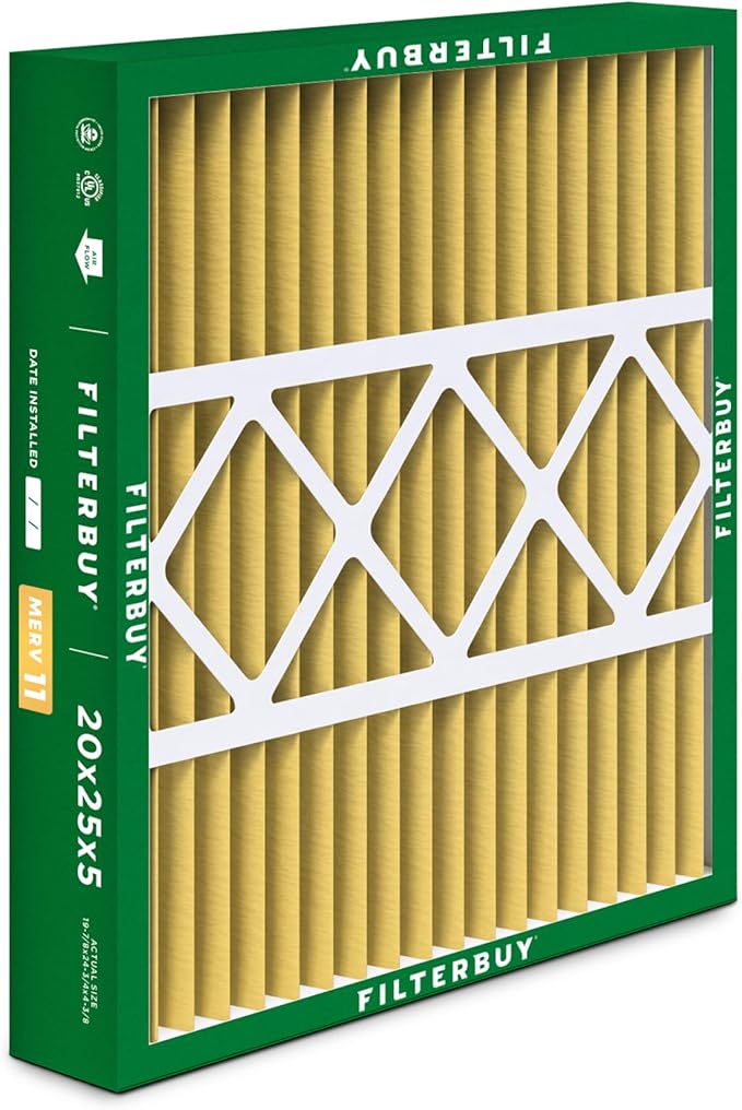 Filterbuy 20x25x5 Air Filter MERV 11 Superior Pet & Allergy Defense (4-Pack), Pleated HVAC AC Furnace Filters for Honeywell FC100A1037, Lennox X6673, and More (Actual Size: 19.88 x 24.75 x 4.38)