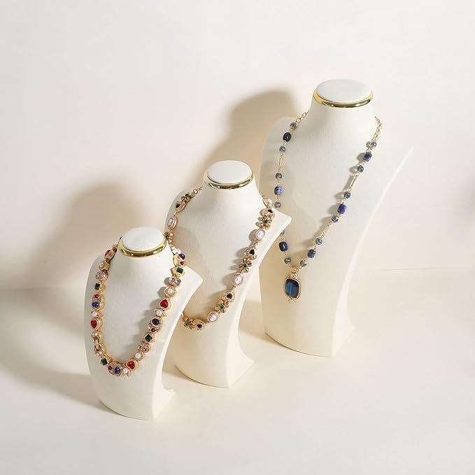 velvet necklace display stand, necklace display holder for selling, bust jewelry display, necklace mannequin display stand【Cream-Large】