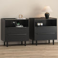 Set of 2 Modern Black Nightstands with Hidden Charging Station, USB Ports, Cable Hole, Tray Top & 2 Drawers – 24" Bedside Tables for Bedroom, Apartment