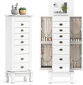 Giantex Standing Jewelry Cabinet with 7 Drawers, Flip-Top Mirror, 2 Side Doors with 12 Necklace Hooks, Divided Ring Compartments, Velvet-Lined Jewelry Armoire Organizer Chest (White)
