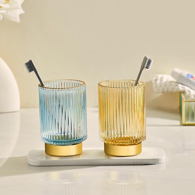 Makeup Brush Holder Organizer,Toothbrush Holders,Desk Pen Pencil Holder,Multifunctional Vintage Glass Brush Cup（L/Blue/A3-8-US）