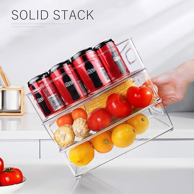 12 Pack Refrigerator Organizer Bins, 3 Sizes Stackable Clear Pantry Storage with Handles for Fridge, Freezer, Shelves, Drawer, Snack Organizer for Home & Kitchen