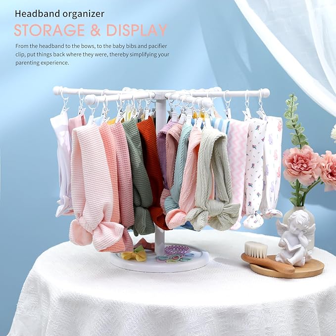 POVETIRE Headband Holder Bow Organizer for Girls,360 Rotating Hair accessories Organizer Storage Baby Headband Display Stand Hair Bow Rack forToddler Nursery Decor