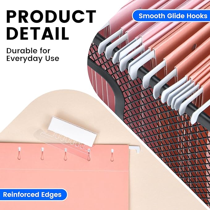 50-Pack Morandi Hanging File Folders, Letter Size with 55 Transparent Label Cards, 60 Sticker Labels,1/5-Cut Tabs–Home Office & Filing Cabinets
