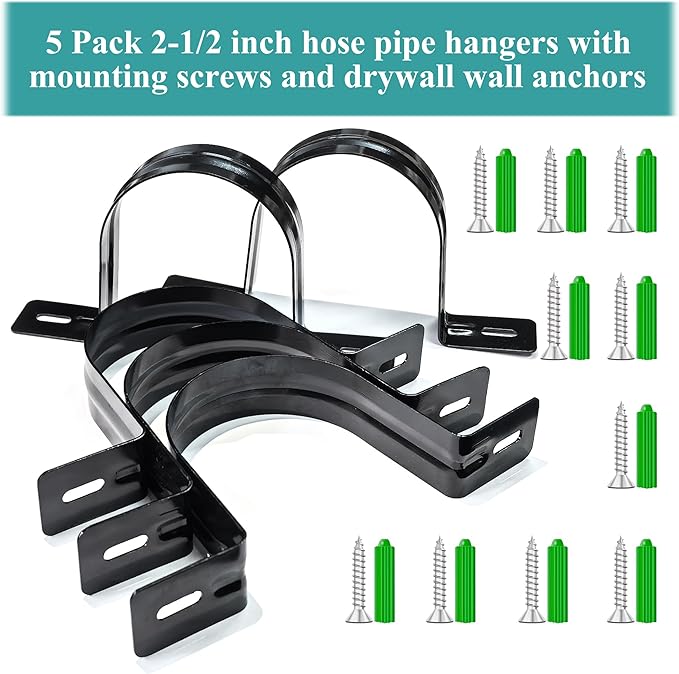 Dust Collection Hose and Pipe Holder Adjustable Hangers Bracket, Don’t Broken Like Plastic After Long Time, Durable Spray Iron, 5 PCS (Black, 2-1/2 Inch)