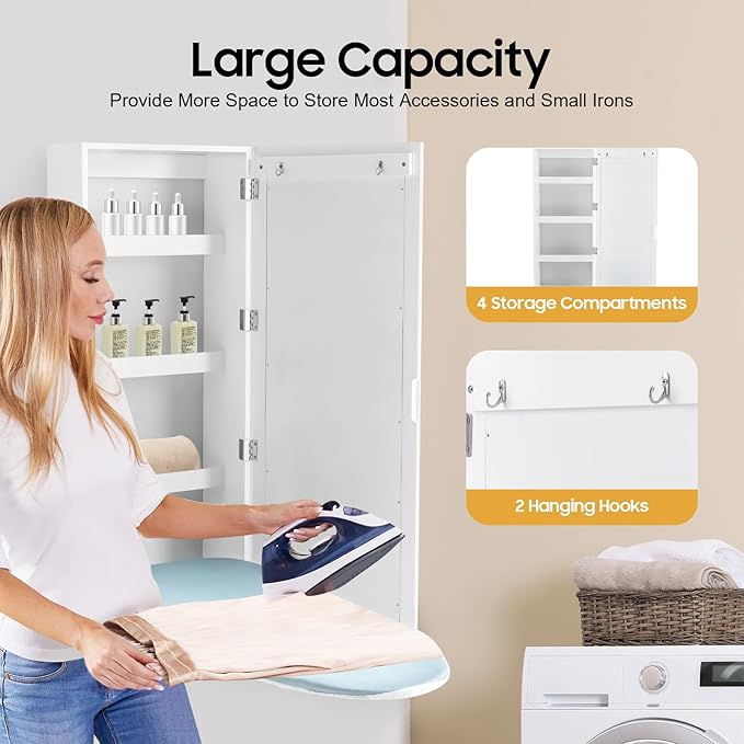 Wall Mounted Ironing Board Cabinet, Swiveling Ironing Board with Storage Cabinet for Bedrooms and Checkrooms 14 x 8.1 x 37.5 Inch White