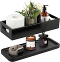 LotFancy Bathroom Decor Box and Vanity Tray, Set of 2, Wooden Toilet Tank Basket Topper, Bathroom Tray for Counter, Black Farmhouse Bathroom Decor