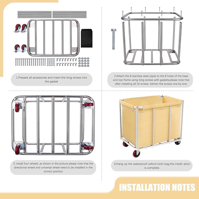 Commercial Laundry Cart with Wheels, 11.35 Bushels Large Roller with Removable Waterproof Canvas Lined Basket, Heavy Duty Stainless Steel for Hotels and Hospitals