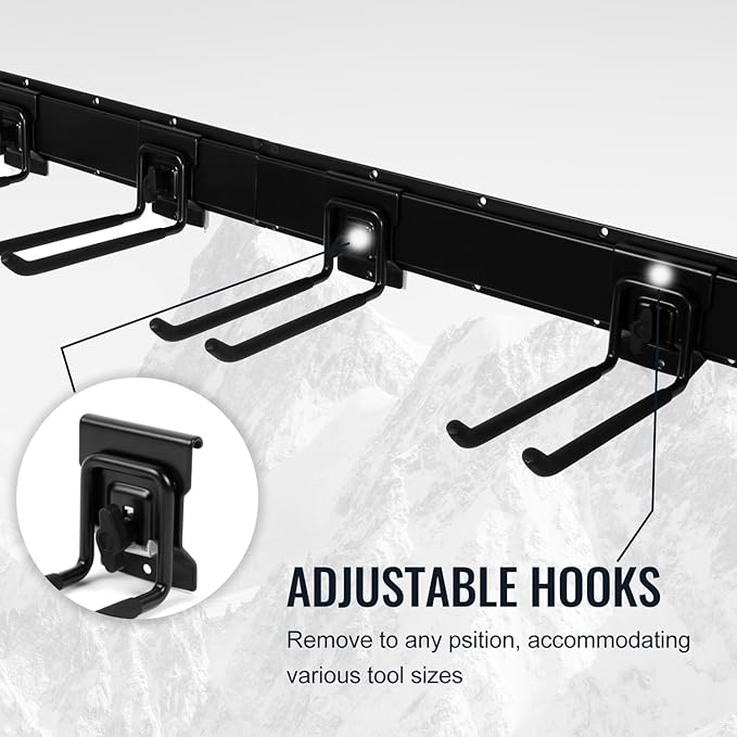 Garage Organization Wall Mount, 32inch Garden Tool Organizer With 6 Clamping Hooks, Heavy Duty, Garage Hanging Storage Rack For Yard Tools, Shovel, Shed, Hold Up to 300lbs (32Inch Black)