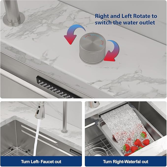 Lordear 30 Inch Undermount Waterfall Kitchen Sink - 30 Inch Undermount Kitchen Sinks Workstation 16 Gauge Single Bowl Handmade Under Counter Smart Kitchen Sink