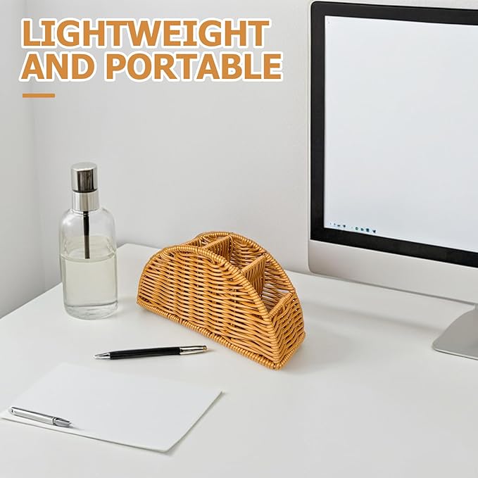 jojofuny Synthetic Rattan Remote Storage Holder Organizer Makeup Brush Holder Vintage Desk Caddy Tissue Box Organizer For Coffee Table Bedroom Bathroom