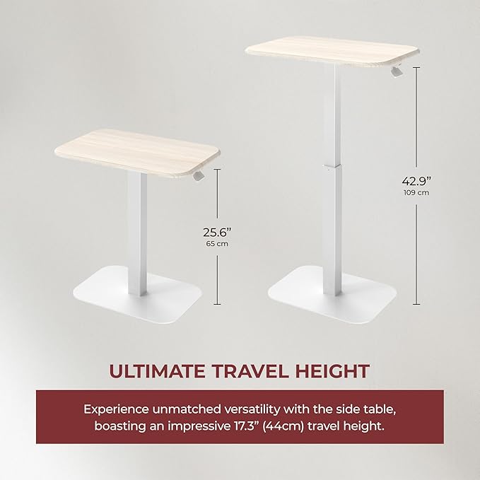 Elevance Height Adjustable Side Table, Versatile Accent for Home or Office, Effortless Adjustable Height with Precision Engineering for Superior Stability (White Base Washed Oak Top)