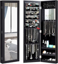 Giantex Wall Mounted Jewelry Cabinet with Full Length Mirror, Over The Door Jewelry Armoire Organizer with Large Storage, Makeup Mirror & Velvet Lining (Black)