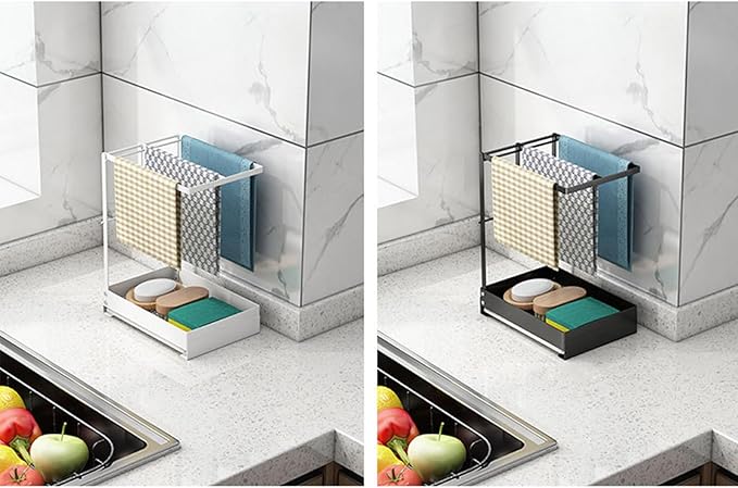Collapsible Sink Holder Kitchen Tool Organizer Drain Tray with Cleaning Supplies Holder Storage Rack for Brushes and Detergent