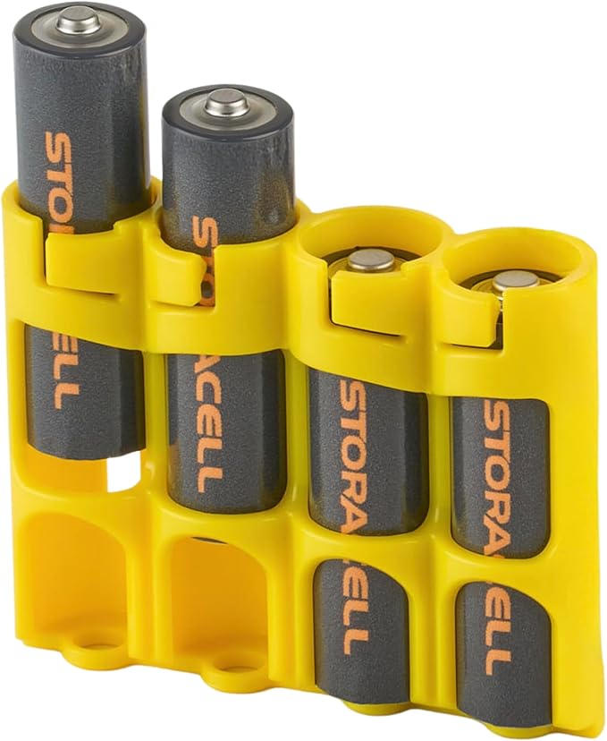 Storacell by Powerpax Slimline AA Battery Storage Caddy, Yellow - Holds 4 Batteries (Not Included)