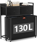 Laundry Hamper with 3 Section Rolling Bags, Laundry Sorter with Wheels, Laundry Basket with 2 Drawer for Laundry Room (Charcoal Black)