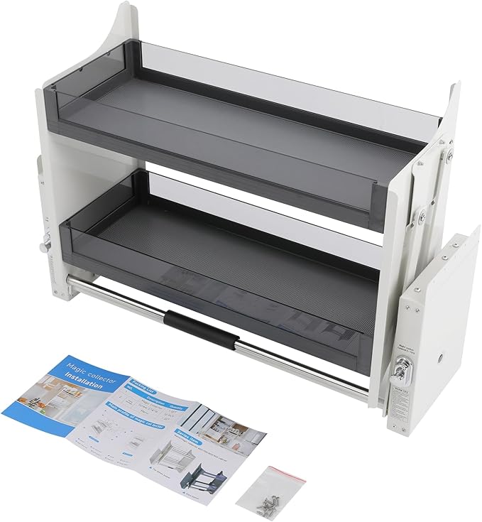 2 Tier Kitchen Cabinet Pull Down Shelf Storage, Pull-down Shelf for Kitchen Upper Cabinets, Upper Cabinet Pull Down Spice Racks for Kitchens, Living Rooms