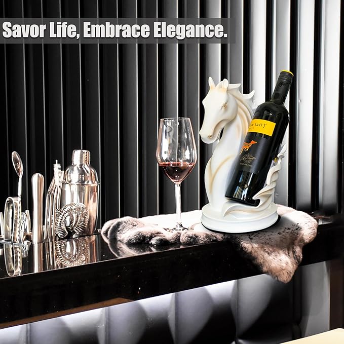 Wine Bottle Holder Wine Racks Tabletop Horse Statue as Home Kitchen Wine Cellar Decorative Storage Organizer, Horse Sculpture Horse Decor Horse Wine Gifts for Women (White)