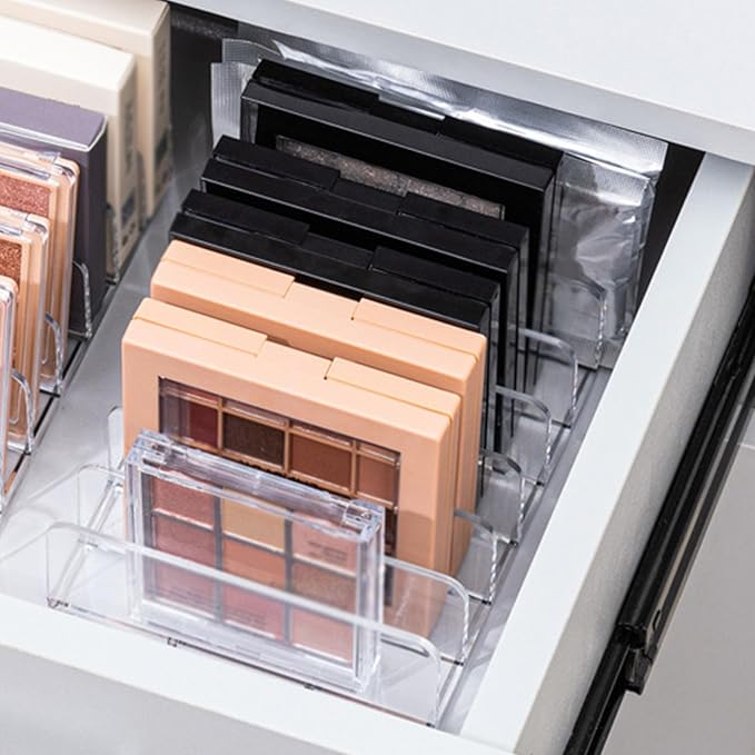JUOPZKENN Eyeshadow Palette Makeup Organizer, Clear Plastic Makeup Palettes Organizer Divided Sections Cosmetics Stand Rack Holder For Eyeshadows Blush 7 Slots(Small)