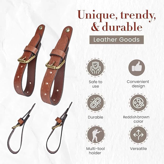 Tourbon Leather Wall Hanging Straps, Buckle Closure for Axes Hatchets & Tools, Heavy Duty Tool Hangers, Gun Rack Wall Mount Display, Axe Mount Holders, Sword Organizer Hooks, Set of 2