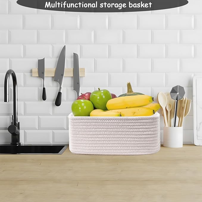 COMFY-HOMI 11.5"x7.5"x4.7" Storage Baskets for Organizing | Cotton Rope Woven Basket | Toy Storage Bin Box | Basket for Shelves, Closet Organizer Bin, Decorative Closet Shelf, 1 Pack all white