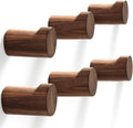 Wooden Wall Hooks 6 Pack, Modern Decorative Coat Hook Wall-Mount, Handmade Rustic Hat Hooks, Entryway Wall Hangers for Hanging Coats Hats Backpack, Bathroom Wood Towel Rack (Walnut)