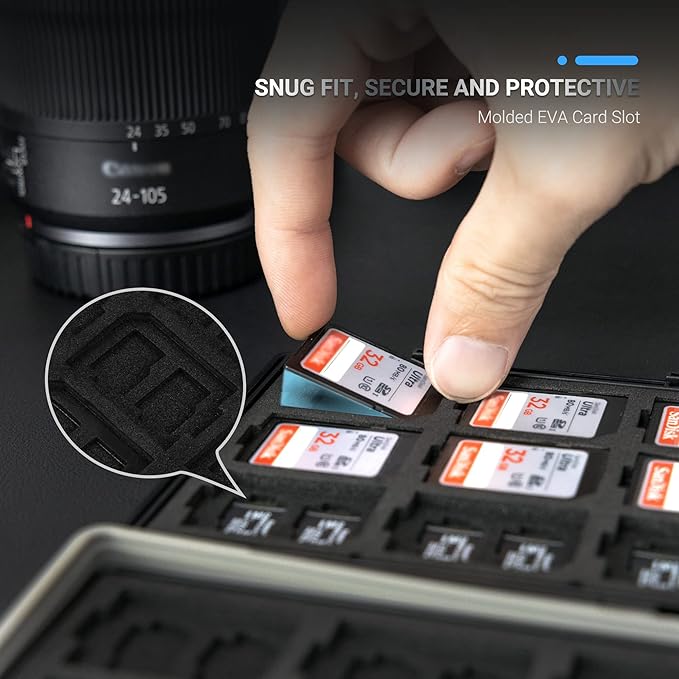 JJC 45 Slots Compact Memory Card Case Holder for SD, CFexpress Type A Type B/XQD, Micro SD/TF, CF Cards, Water-Resistant Anti-Shock Anti-Dust, Slim Memory Card Holder Organizer Storage Box with Labels