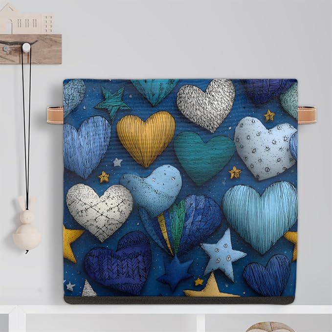 TropicalLife 13x13x13 Inch Large Fabric Storage Cube Vintage Valentine's Day Hearts Foldable Storage Bin with Handles Organizer Boxes Cube Basket for Shelves Organizing Closet
