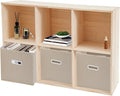 Wooden Cube Shelf Bookcase,Solid Wood Shelves with 6 Compartments and 3 Fabric Baskets,Open Bookcase Cube Shelf Storage Organizer for Bedroom, Living Room, Office, Study Room