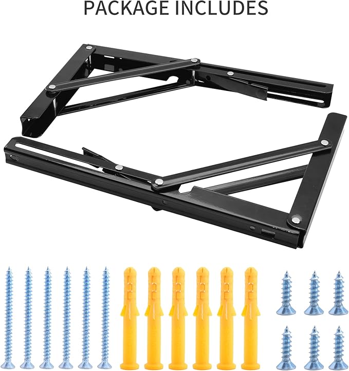 YUMORE Folding Shelf Brackets, 14 Inch Heavy Duty Collapsible Shelf Bracket, Black DIY L Bracket for Workbench Folding Table Hinge, Max Load: 330lb, 2 Pack