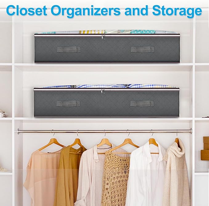 Budding Joy 60L Under Bed Storage Containers, Storage Bins with Clear Lids, Foldable Closet Organizers Storage Bags for Wrapping Paper, Blankets, Clothes, Shoes, Comforter, Sweaters, Sheets