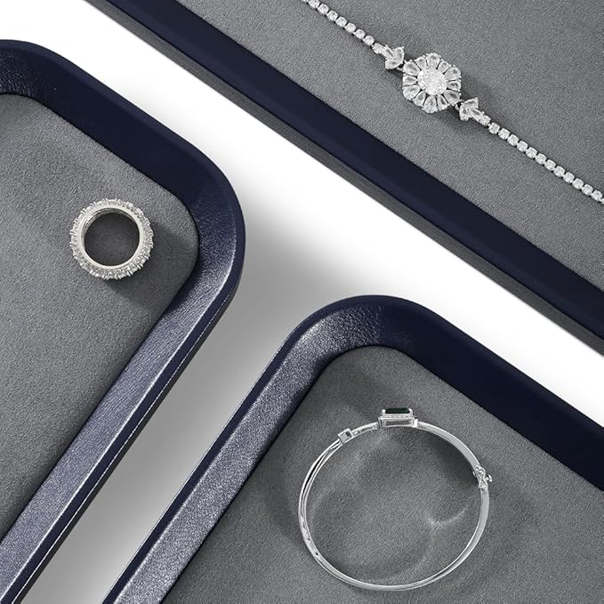 Ring Display Tray, Leather Earring Organizer,Luxury Key Tray,Premium Decorative Tray,Blue-Grey Jewelry Dish