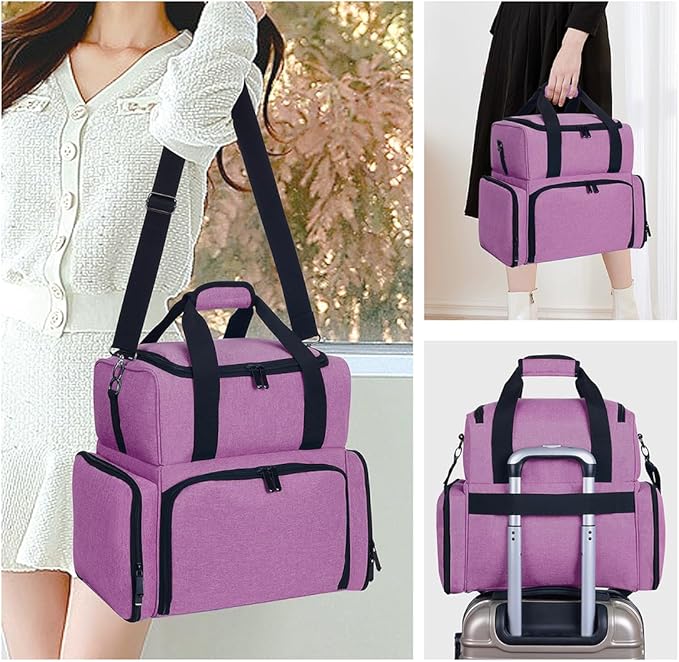 Large Makeup Cosmetic Bag with 3 Removable Case and 2 Removable Dividers Double Layer Travel Storage Organizer, Makeup Brushes Storage Section Purple