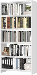 69" Tall Bookcase, 5-Tier Wide Bookshelf, Library Book Case with Display Shelf, Lightweight Metal Bookshelves, Industrial Book Shelf for Home, Office, Library, and School (White)
