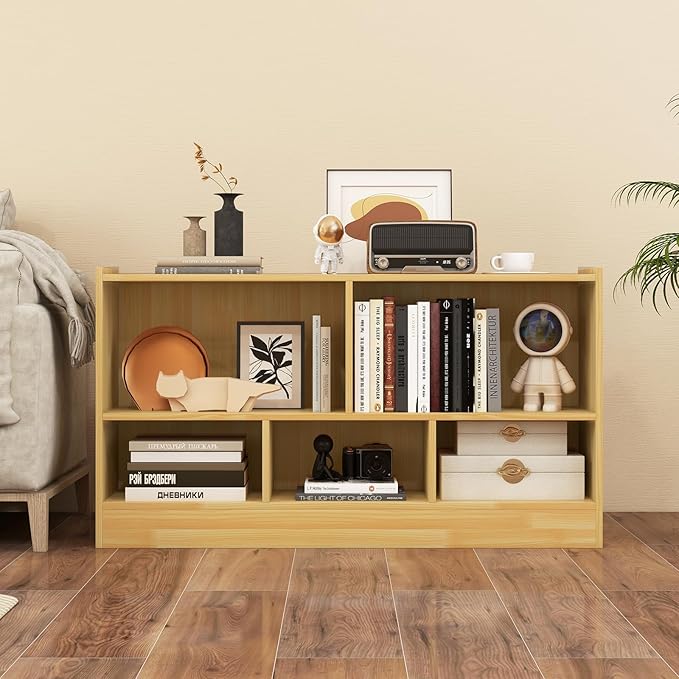 Giantex 5-Cube Bookcase, Freestanding 3-Tier Bookshelf with Spacious Top & Raised Base, Modern Display Storage Organizer, Multipurpose Book Shelf for Living Room, Bedroom, Playroom (Yellow)