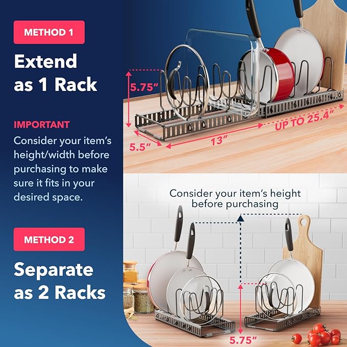 Better Things Home 12+ Expandable Pan and Pot Lid Organizer Rack for Cabinet, Pot Lid Holder Pot Organizers Inside Cabinet, Pots and Pans Organizer Under Cabinet (Dark Grey, LID ORGANIZER)