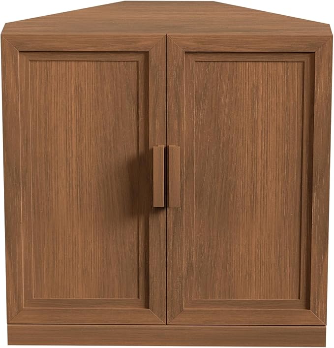 Casaphoria Farmhouse Corner Cabinet, Wooden Corner Storage Cabinet with Adjustable Shelves, Narrow Storage Organizer for Small Space, 31" H x 31" W x 16" D, 44Lb, Walnut
