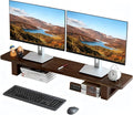 Dual Monitor Stand Riser, 47Inch Solid Wood Desktop Organizer with Non-Slip Pads, Holder for 2 Monitors, Laptops, TV, PC, Printer, Walnut Finish