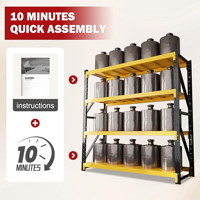 5000LBS Garage Shelving Heavy Duty, 59” W Storage Shelves, 4-Tier Adjustable Metal Storage Shelves, Steel Industrial Shelving Unit, Metal Shelving for Garage, Basement, Warehouse (59x24x79in)