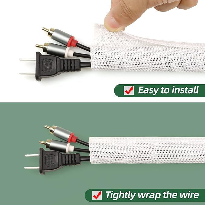 Split Wire Loom Tubing, Cable Protector Sleeve, Braided Cable Management for TV/Computer/Home Theater/Engine Bay, Cord Protectors from Pets No Chew (White, 3/4"-10ft)