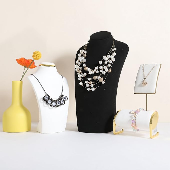 GemeShou Black necklace hanger jewelry organizer, Velvet jewelry stand necklace holder, jewelry mannequin bust for necklaces, Jewelry boutique store photography props【Black-Large height 11.8 inch】