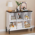 6 Cube Storage Shelf Organizer, Low Book Shelf Bookcase Entryway Table, Wood Closet Storage Display Cabinet TV Stand for Living Room, Office,Bedroom, Dorm, White with Dark Brown Top