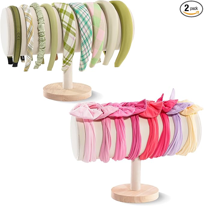 ProCase Headband Holder Organizer for Girls Women, Velvet Headband Stand for Storage Display -Beige, 2 Pack