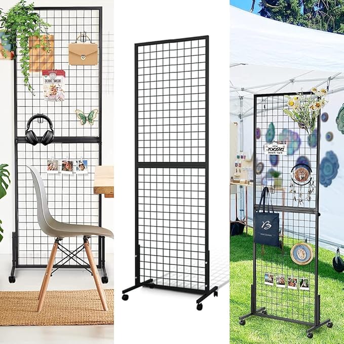 Grid Wall Panels, 2 Packs 2'x 6' Gridwall Panels Tower with T-Base, Black Wire Grid Wall Display Rack, Craft Show Display Rack, Art Gridwall Display Stand