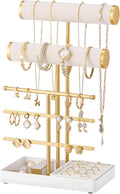 Lolalet Bracelet Display Stand Necklaces Holder, 5 Tiers Jewelry Organizer and Storage Rack with Velvet Slot and Metal Base, for Women Bangles Watches Ring Earrings -White
