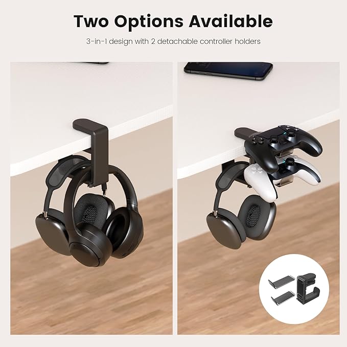 Rotating Headphone Stand - EURPMASK Upgraded PC Gaming Headset Stand, Adjustable Clamp-on Headphone Holder, Headphones Hanger Hook Under Desk with 360 Degree Swivel&Cable Clip Organizer - Darth Vader