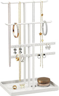 pickpiff Jewelry Stand Organizer, 14.5" Tall Sturdy Metal, 3-TierJewelry Holder for Necklace, Earring, Bracelet, Ring, Hanger for Display and Storage, Aesthetic Room Decor, White