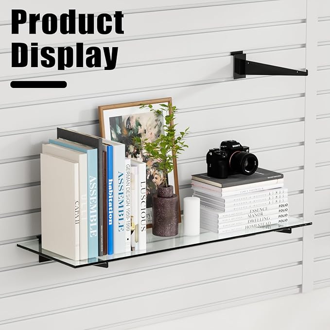 12" Black Slat Wall Shelf Brackets,10 PCS Slat Wall Brackets with Lip, Floating Metal Slat Wall Accessories